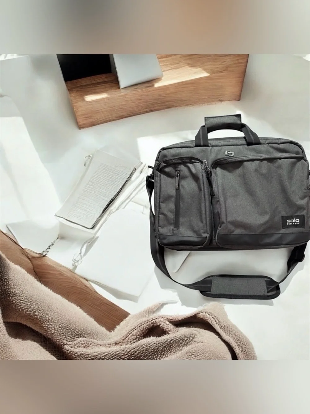 Solo NY Gray Laptop Messenger Briefcase Business Travel Work Bag Shoulder Strap